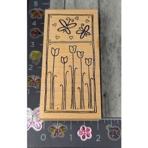Great Impressions Flowers Butterflies G221 Rubber Stamp Wood #L30